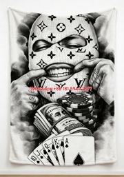 LV Ski Mask Poker Flannel Throw 287
